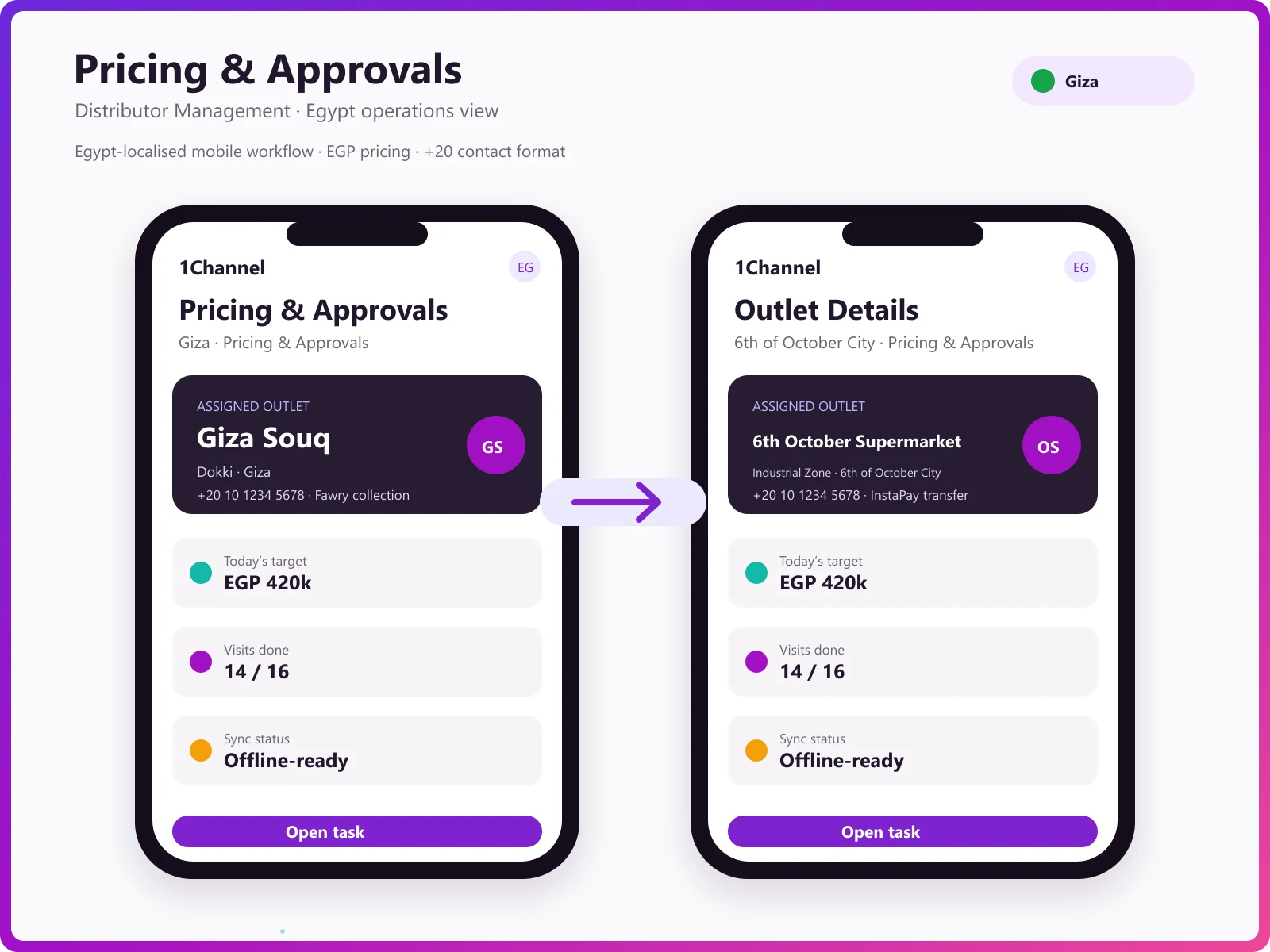 Pricing management software mobile app showing price list configuration and order pricing application