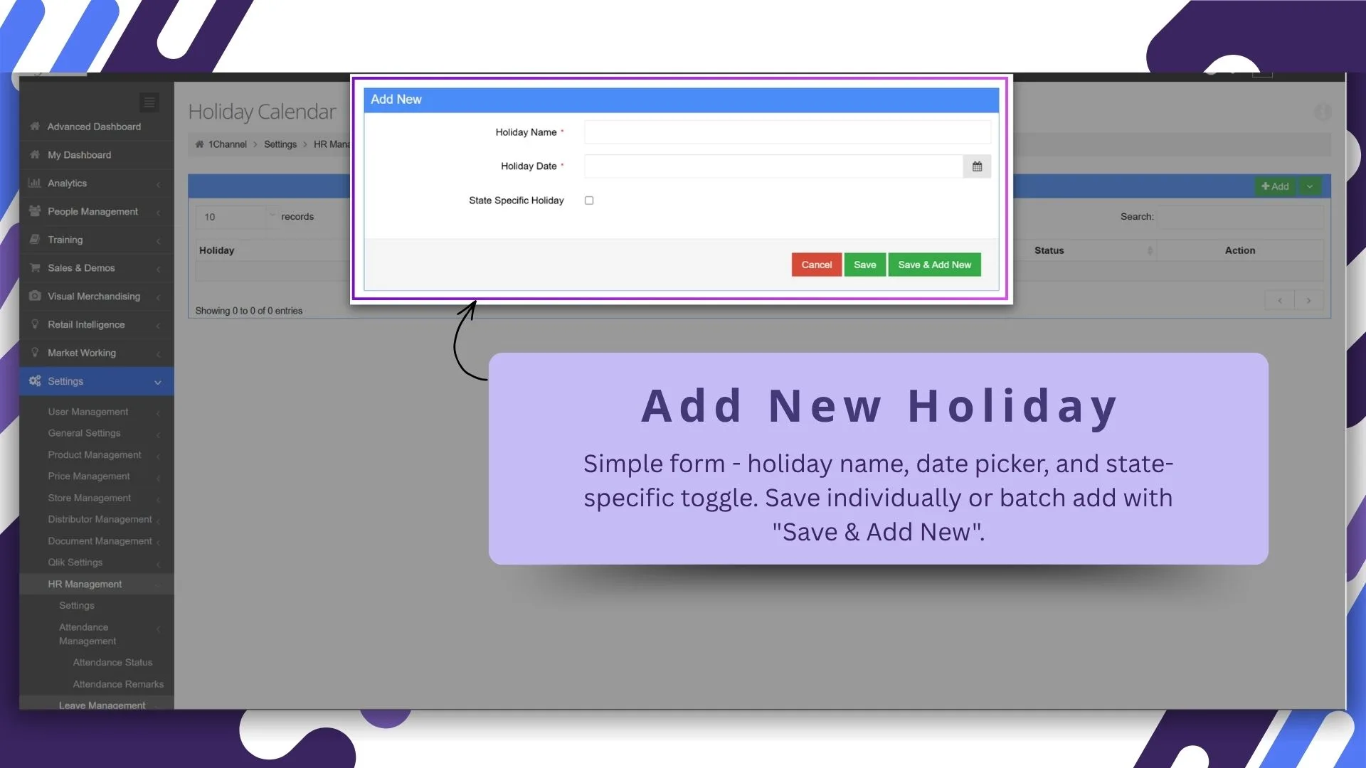 Holiday Calendar Management