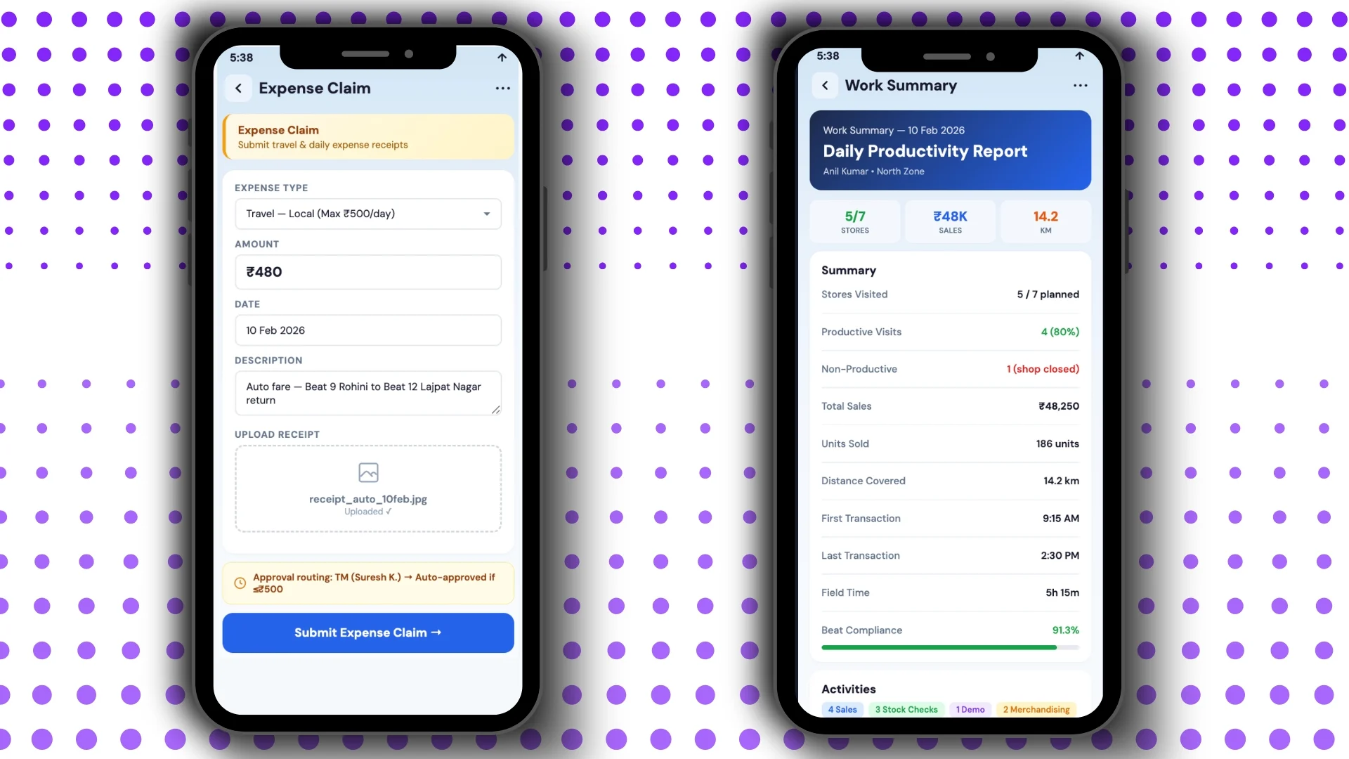 Field Sales App Expense Claims & Work Summary