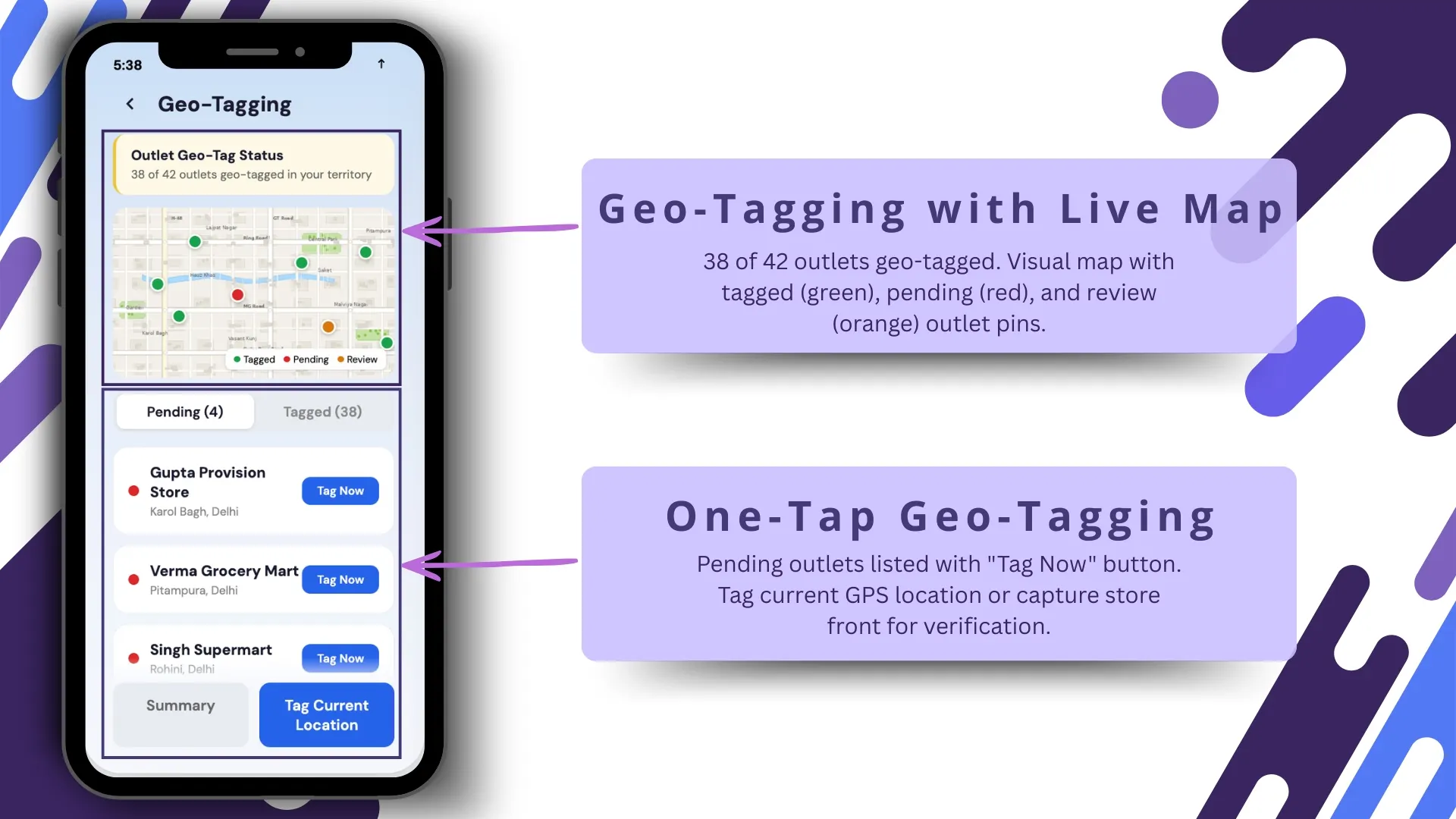 Store Visit Tracking Live Map and Geo-Tagging Screen