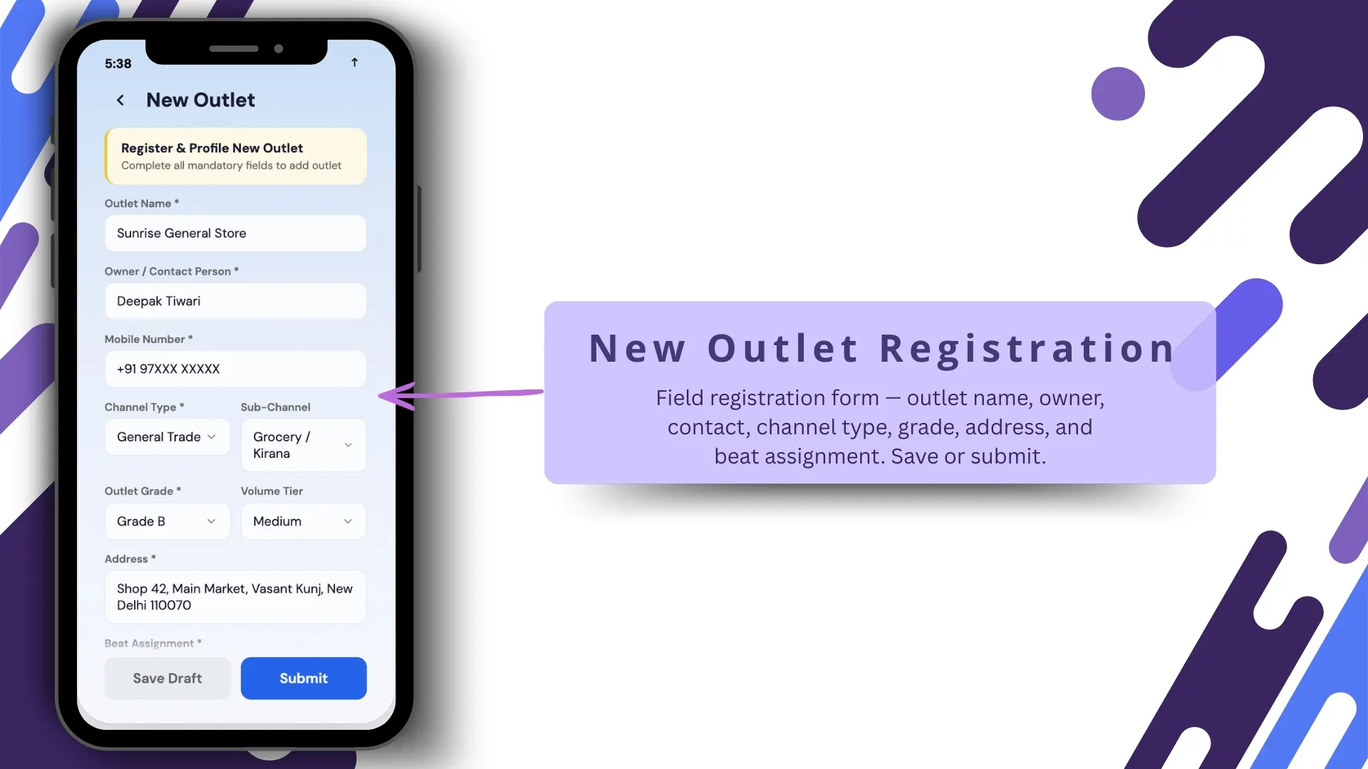 Store Visit Tracking New Outlet Registration Screen