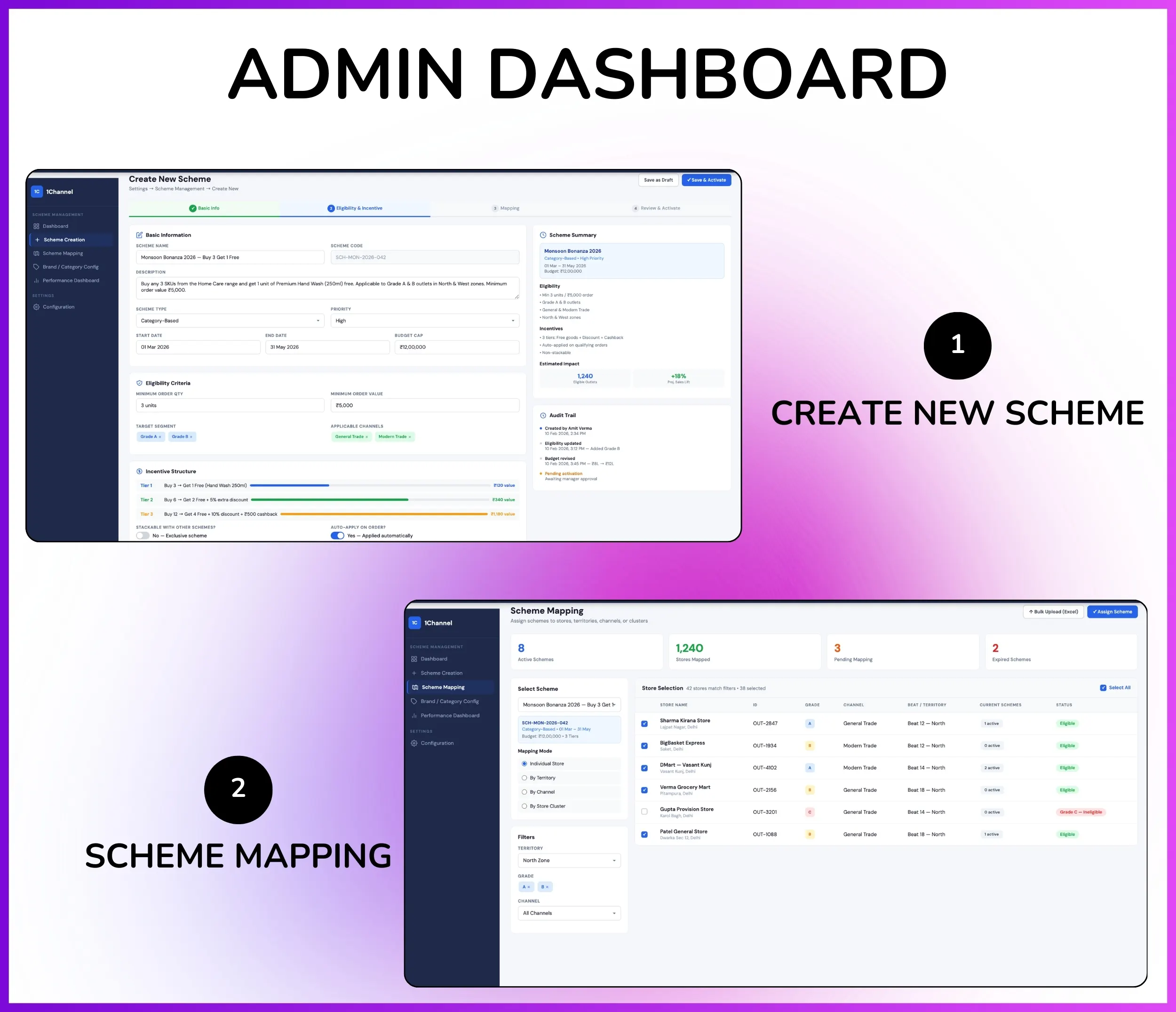 Admin Dashboard - Create New Scheme & Scheme Mapping