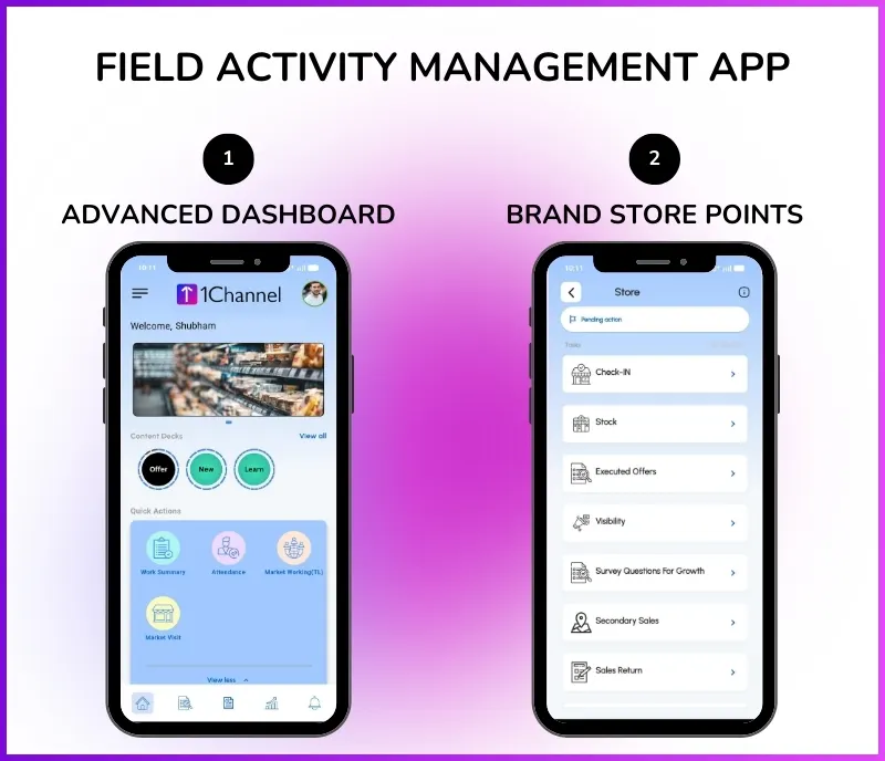 Mobile app interface with advanced dashboard showing brand stores and points