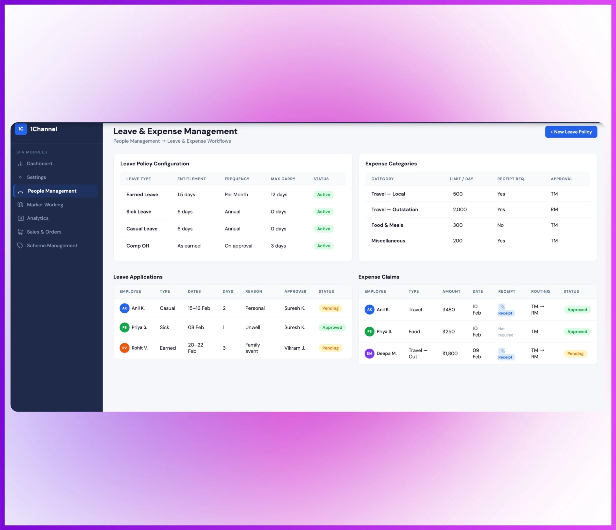 Admin leave and expense management