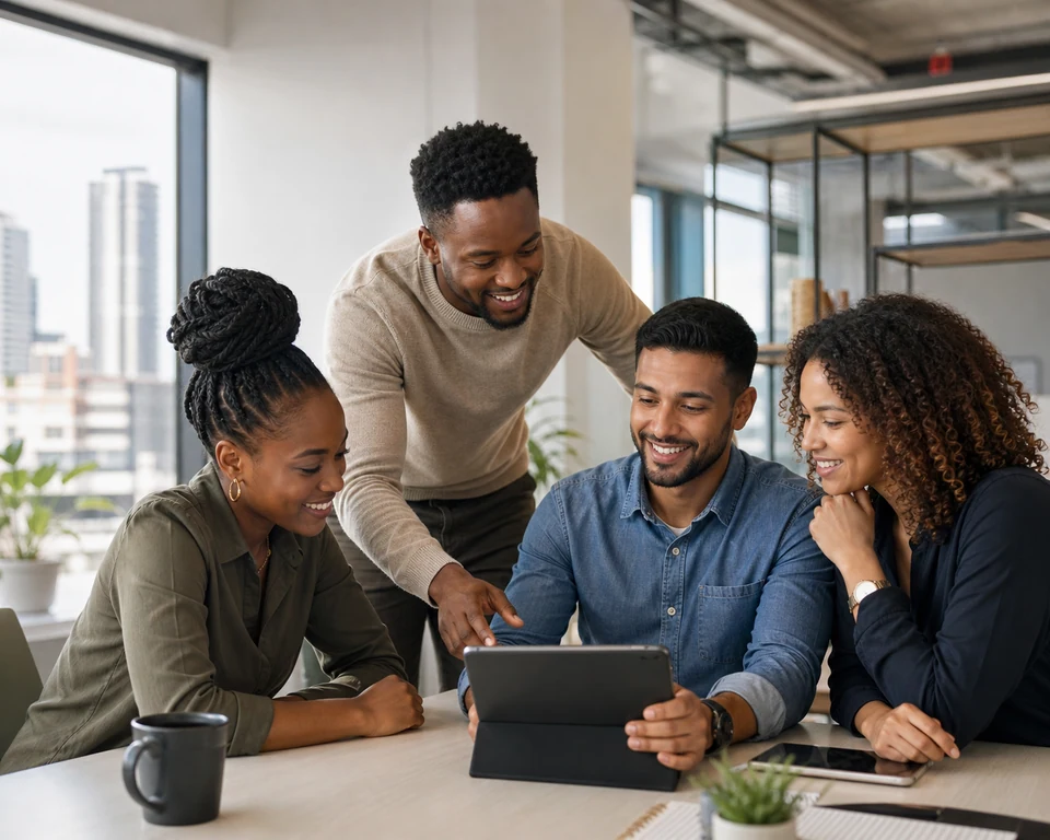 South African professionals welcoming a new teammate at a collaborative office session