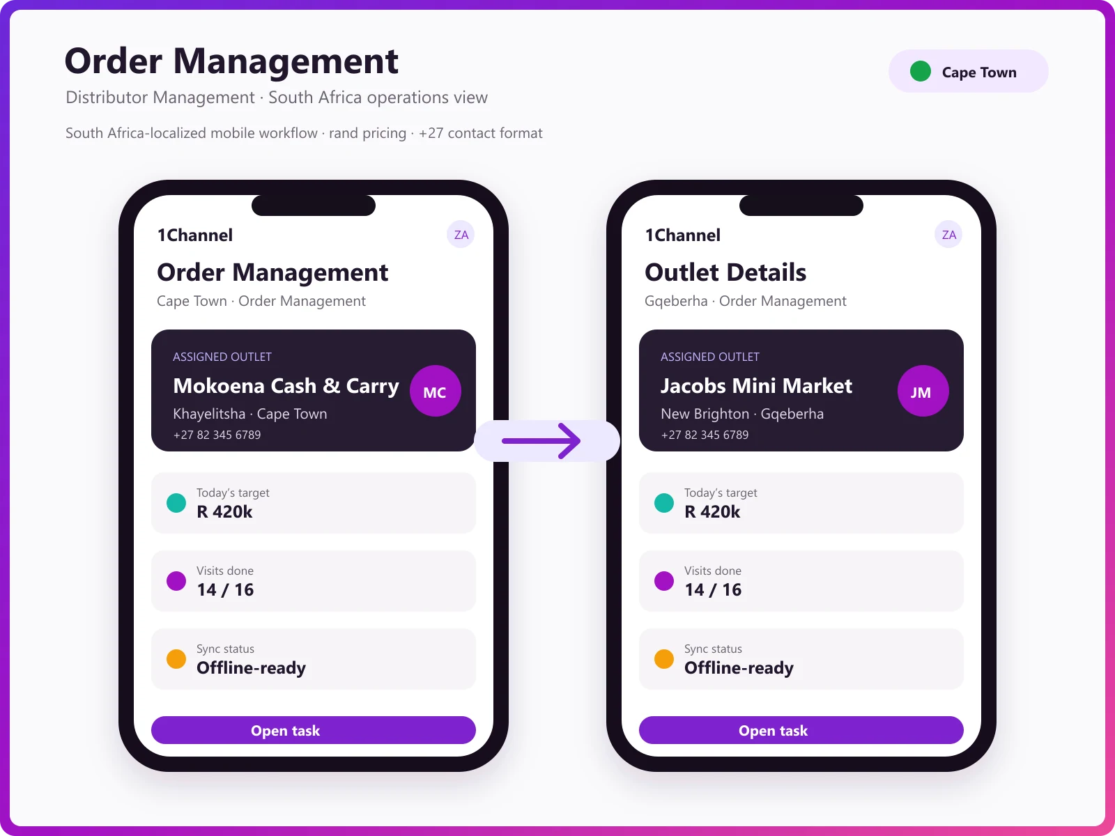 Distributor order management mobile app showing order booking, approval status, and delivery tracking